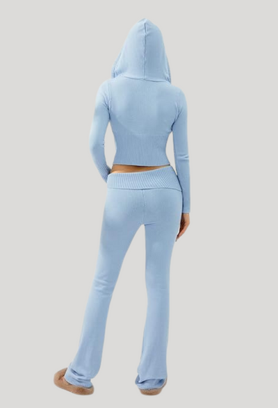 Lounge Set | Zip-Up | Hooded | Knit Two-Piece Set | Women's Loungewear-Grace Aura