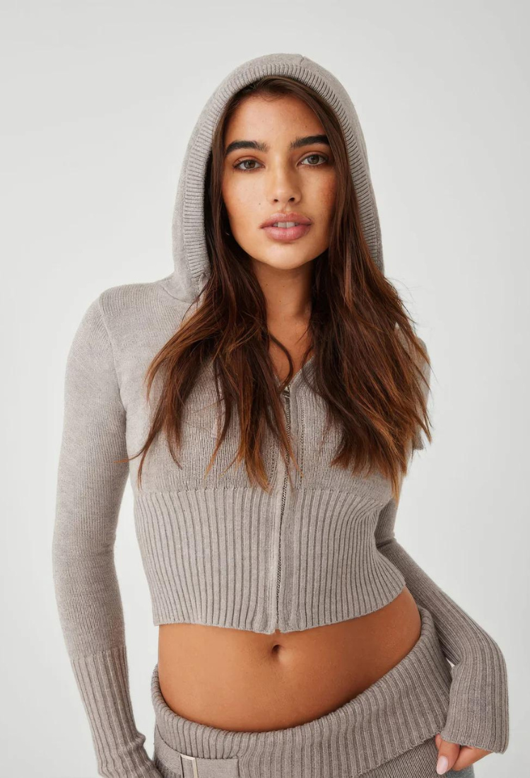 Lounge Set | Zip-Up | Hooded | Knit Two-Piece Set | Women's Loungewear-Grace Aura