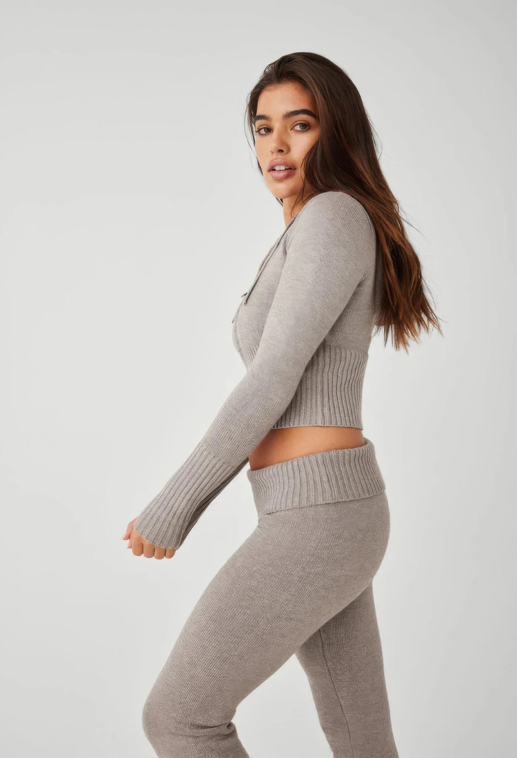Lounge Set | Zip-Up | Hooded | Knit Two-Piece Set | Women's Loungewear-Grace Aura