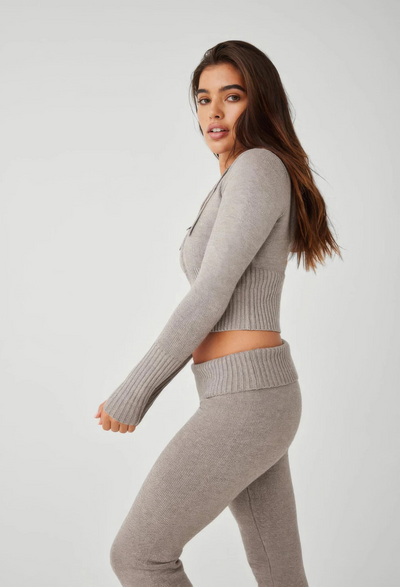 Lounge Set | Zip-Up | Hooded | Knit Two-Piece Set | Women's Loungewear-Grace Aura