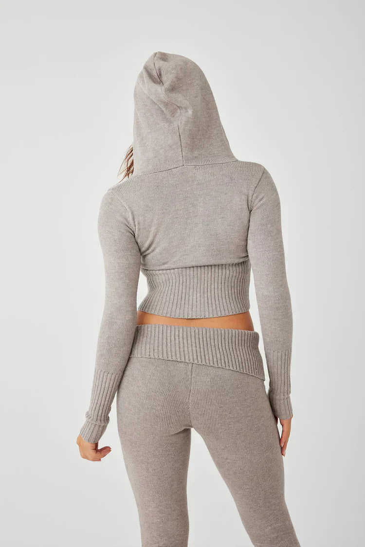 Lounge Set | Zip-Up | Hooded | Knit Two-Piece Set | Women's Loungewear-Grace Aura