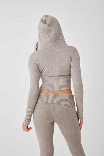 Lounge Set | Zip-Up | Hooded | Knit Two-Piece Set | Women's Loungewear-Grace Aura