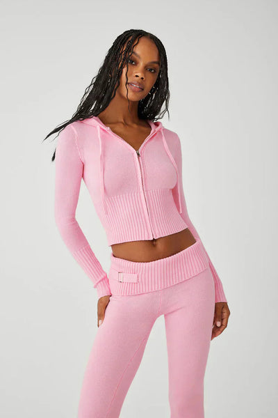Lounge Set | Zip-Up | Hooded | Knit Two-Piece Set | Women's Loungewear-Grace Aura
