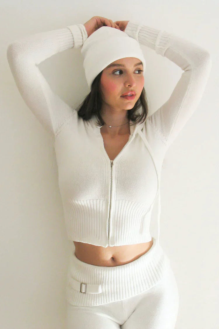 Lounge Set | Zip-Up | Hooded | Knit Two-Piece Set | Women's Loungewear-Grace Aura
