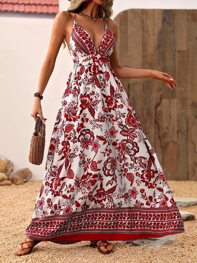 Maxi Dress, Backless, Floral Summer Dress, Sundresses-Grace Aura