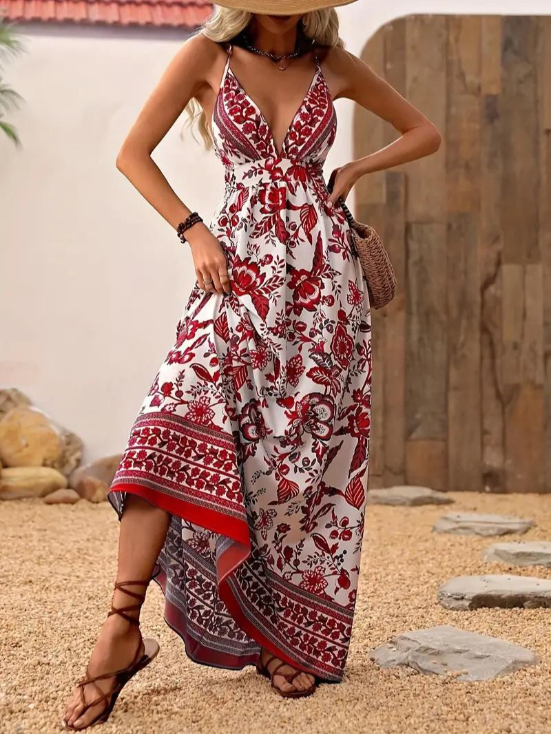 Maxi Dress, Backless, Floral Summer Dress, Sundresses-Grace Aura