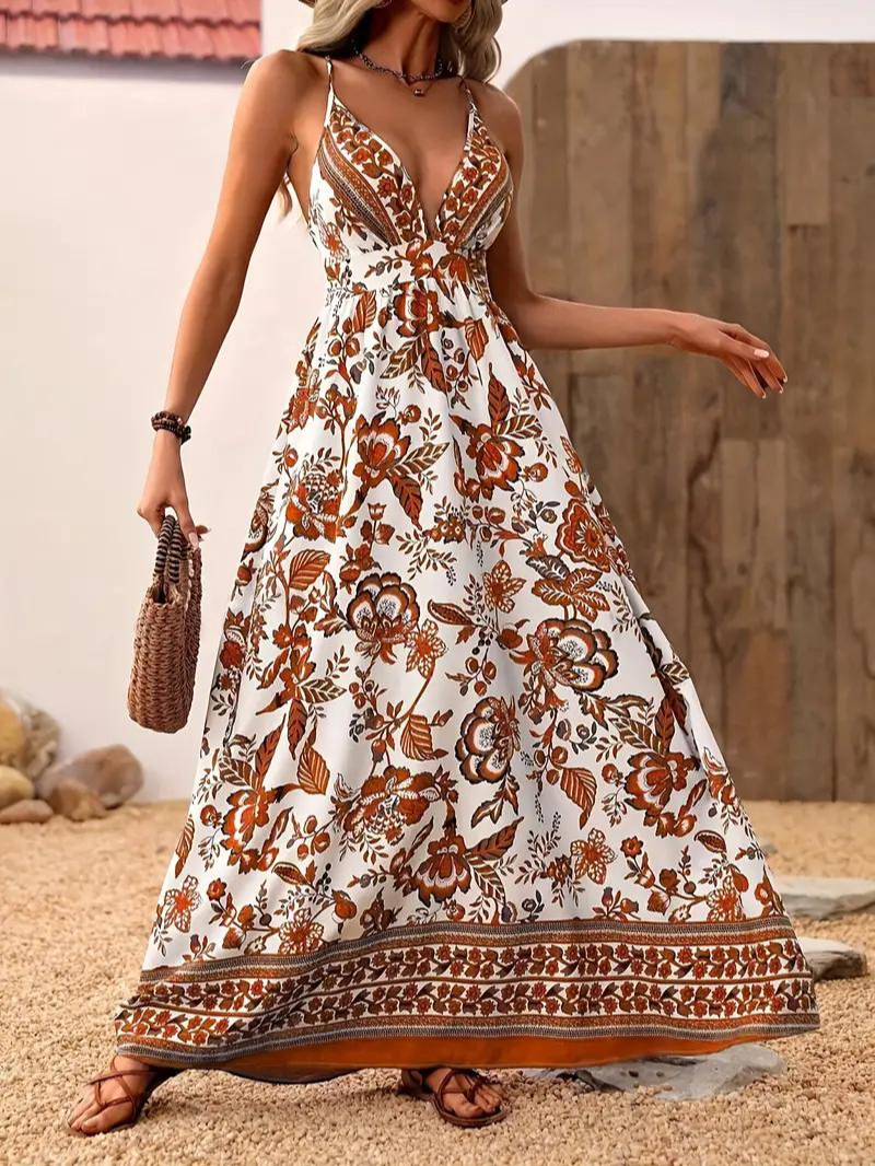 Maxi Dress, Backless, Floral Summer Dress, Sundresses-Grace Aura