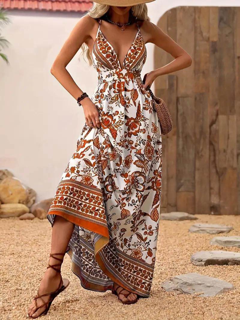 Maxi Dress, Backless, Floral Summer Dress, Sundresses-Grace Aura