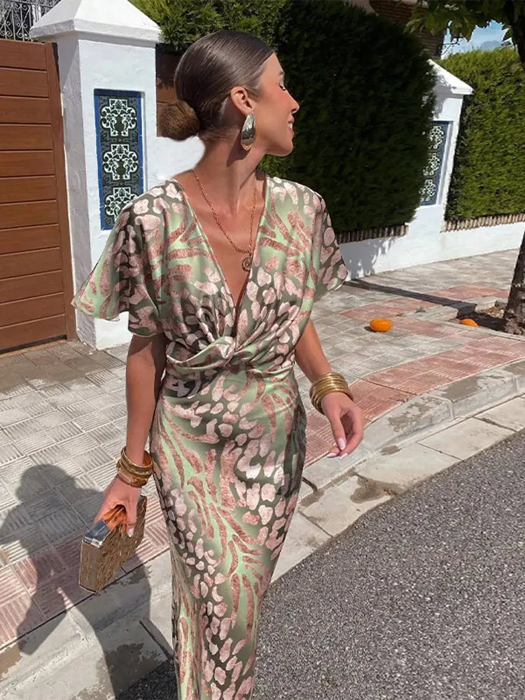 Maxi Dress | Butterfly Sleeve | V-Neck | Elegant Dress | Cocktail Dress-Grace Aura