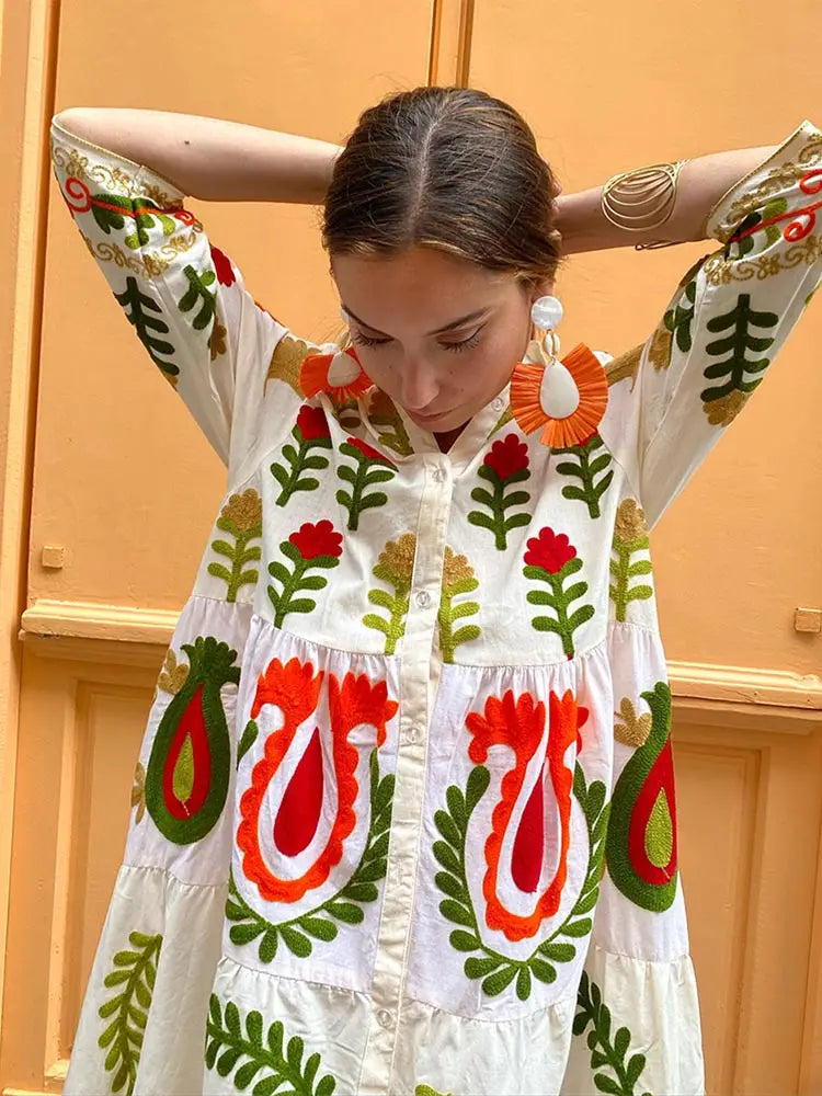Maxi Dress - Button-Up - Oversized - Maxi Shirt Dress - Long Sleeve Maxi Dress-Grace Aura