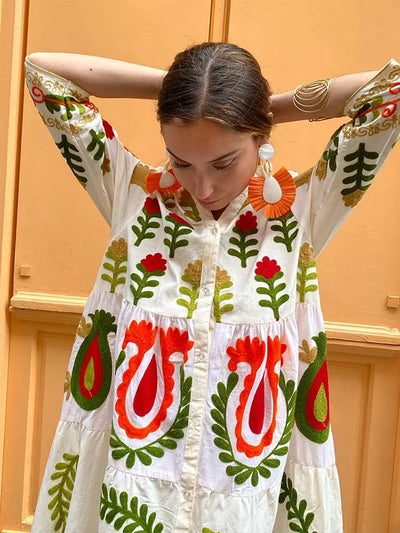Maxi Dress - Button-Up - Oversized - Maxi Shirt Dress - Long Sleeve Maxi Dress-Grace Aura