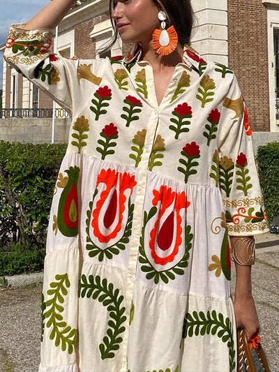 Maxi Dress - Button-Up - Oversized - Maxi Shirt Dress - Long Sleeve Maxi Dress-Grace Aura