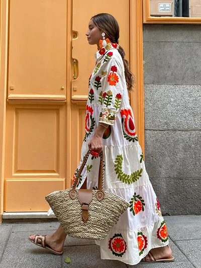 Maxi Dress - Button-Up - Oversized - Maxi Shirt Dress - Long Sleeve Maxi Dress-Grace Aura