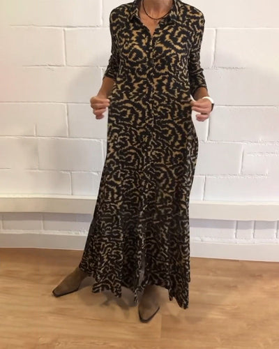 Maxi Dress - Collar - Button-Up - Long Sleeve Dress - Maxi Shirt Dress-Grace Aura