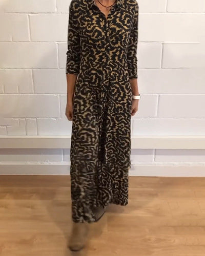 Maxi Dress - Collar - Button-Up - Long Sleeve Dress - Maxi Shirt Dress-Grace Aura