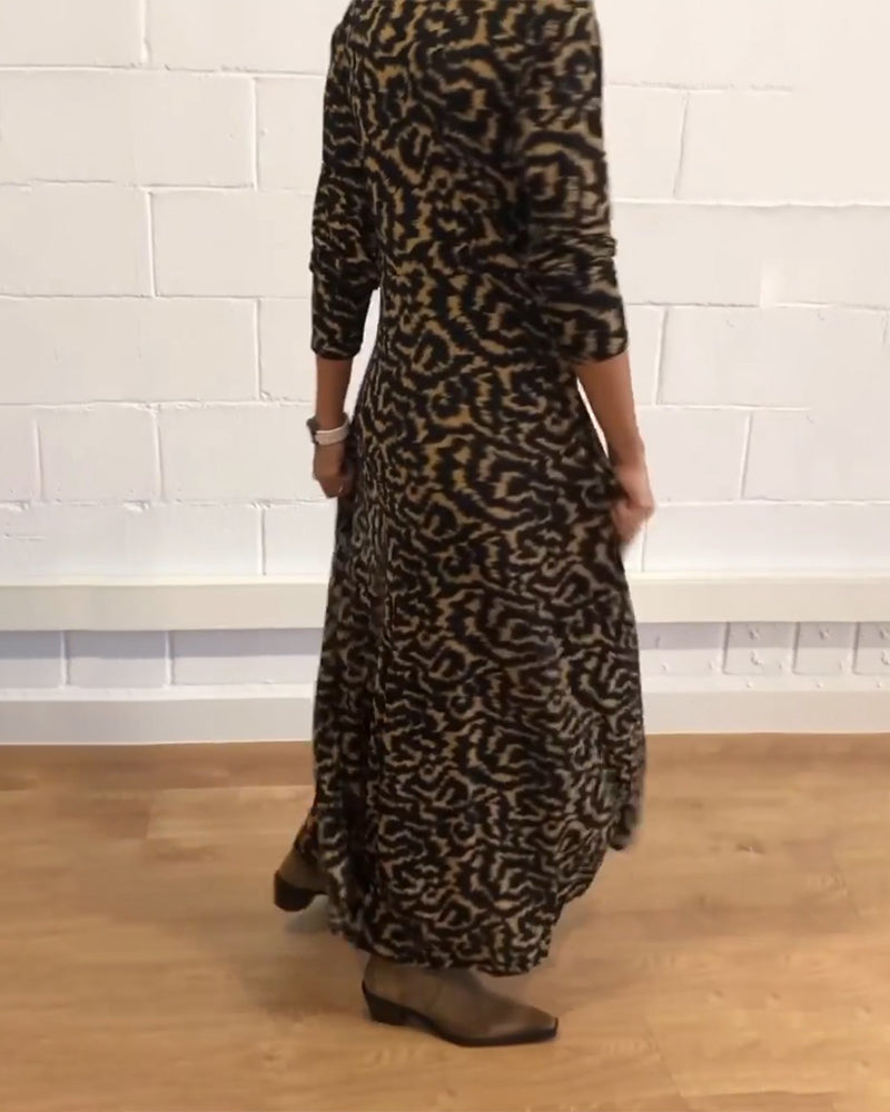 Maxi Dress - Collar - Button-Up - Long Sleeve Dress - Maxi Shirt Dress-Grace Aura