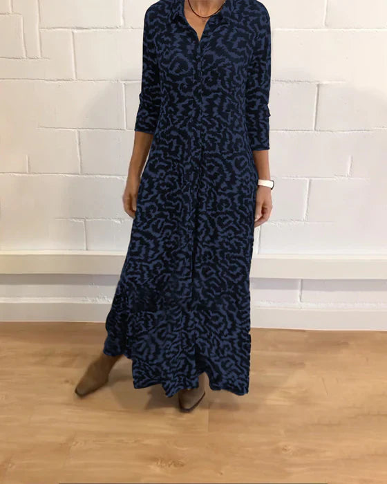 Maxi Dress - Collar - Button-Up - Long Sleeve Dress - Maxi Shirt Dress-Grace Aura