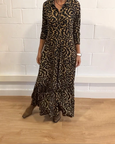 Maxi Dress - Collar - Button-Up - Long Sleeve Dress - Maxi Shirt Dress-Grace Aura