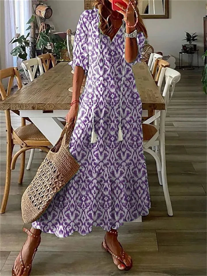 Maxi Dress - Half Sleeve - A-Line - Boho Dress - Maxi Sundress-Grace Aura