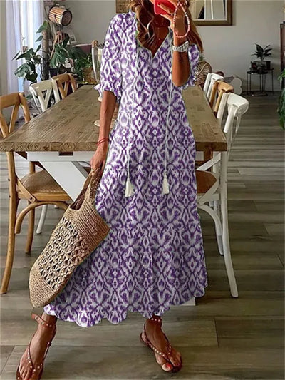 Maxi Dress - Half Sleeve - A-Line - Boho Dress - Maxi Sundress-Grace Aura