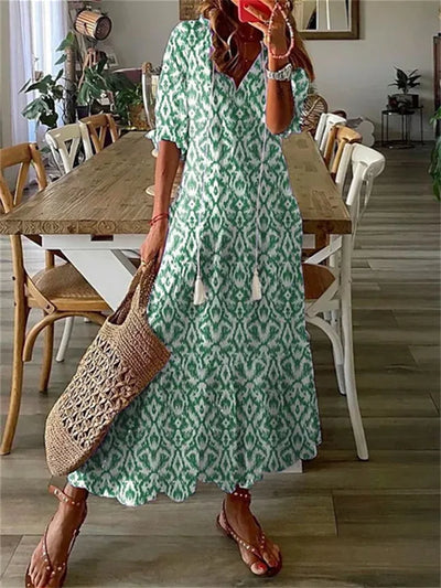 Maxi Dress - Half Sleeve - A-Line - Boho Dress - Maxi Sundress-Grace Aura