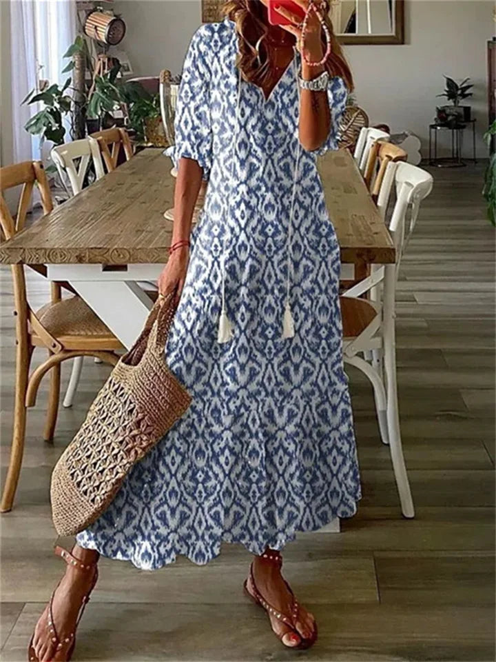 Maxi Dress - Half Sleeve - A-Line - Boho Dress - Maxi Sundress-Grace Aura