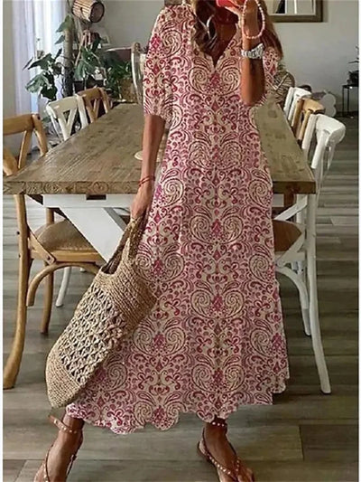 Maxi Dress - Half Sleeve - A-Line - Boho Dress - Maxi Sundress-Grace Aura