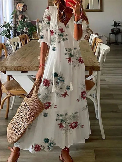 Maxi Dress - Half Sleeve - A-Line - Boho Dress - Maxi Sundress-Grace Aura