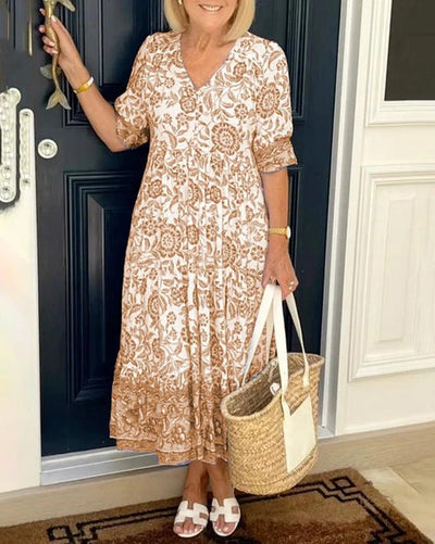 Maxi Dress - Short Sleeve - A-Line - Boho Dress - Maxi Sundress-Grace Aura