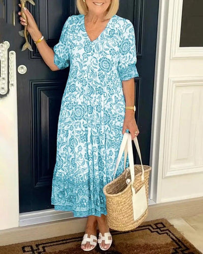 Maxi Dress - Short Sleeve - A-Line - Boho Dress - Maxi Sundress-Grace Aura