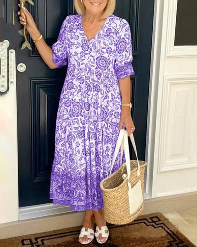 Maxi Dress - Short Sleeve - A-Line - Boho Dress - Maxi Sundress-Grace Aura