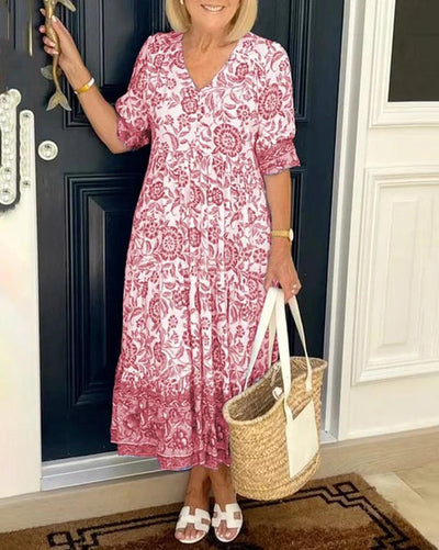 Maxi Dress - Short Sleeve - A-Line - Boho Dress - Maxi Sundress-Grace Aura