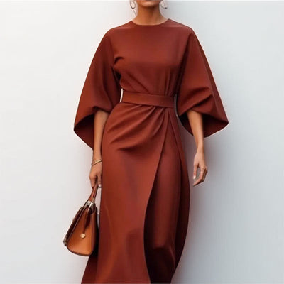 Maxi Dress | Wide Sleeve | Boat Neck | Long Sleeve Dress | Wrap Dress-Grace Aura