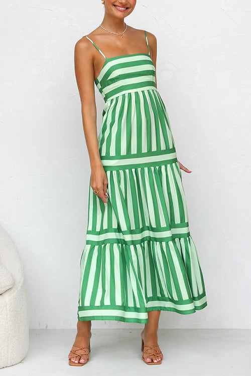 Maxi Sundress - A-Line - Sleeveless - Striped Dress - Summer Maxi Dress-Grace Aura