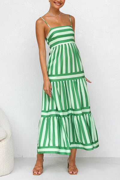 Maxi Sundress - A-Line - Sleeveless - Striped Dress - Summer Maxi Dress-Grace Aura