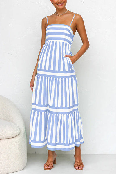 Maxi Sundress - A-Line - Sleeveless - Striped Dress - Summer Maxi Dress-Grace Aura