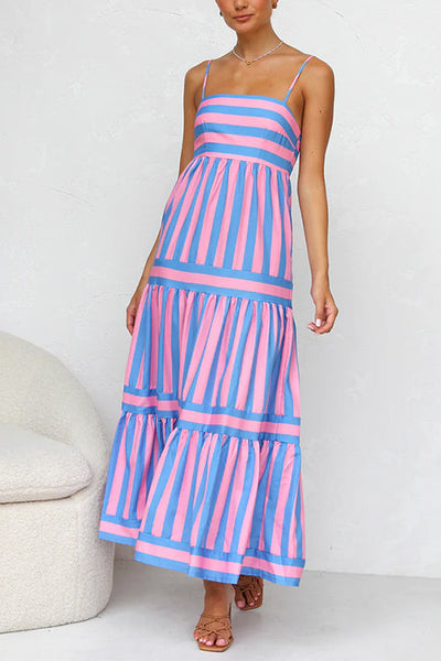 Maxi Sundress - A-Line - Sleeveless - Striped Dress - Summer Maxi Dress-Grace Aura