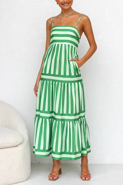 Maxi Sundress - A-Line - Sleeveless - Striped Dress - Summer Maxi Dress-Grace Aura