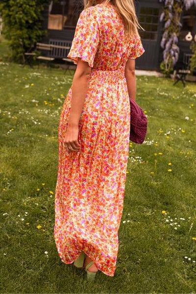 Maxi Sundress - V-Neck - Butterfly Sleeve - Floral Maxi Sundress - Summer Dress-Grace Aura