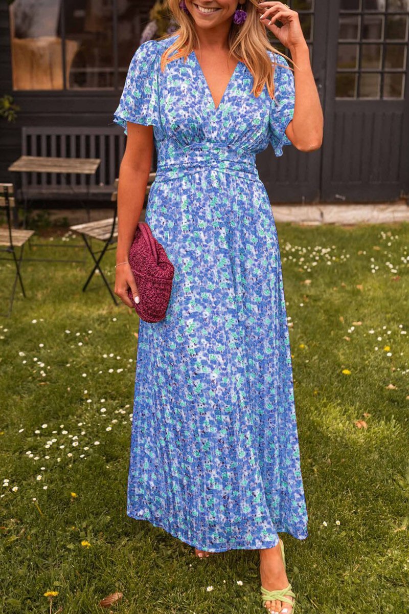 Maxi Sundress - V-Neck - Butterfly Sleeve - Floral Maxi Sundress - Summer Dress-Grace Aura