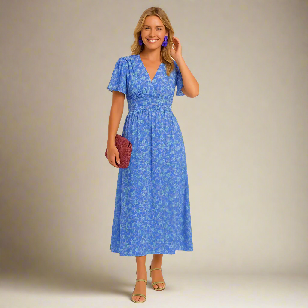 Maxi Sundress - V-Neck - Butterfly Sleeve - Floral Maxi Sundress - Summer Dress-Grace Aura