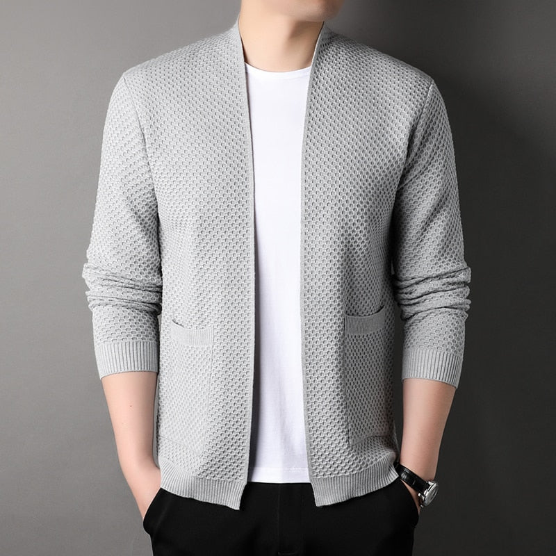 Men's Cardigan - Open Front - Pockets - Knitted Cardigan - Men's Clothing-Grace Aura