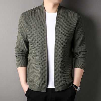 Men's Cardigan - Open Front - Pockets - Knitted Cardigan - Men's Clothing-Grace Aura