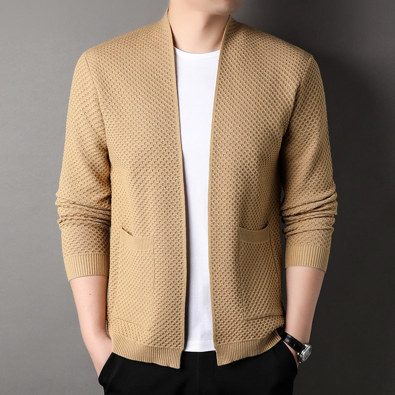 Men's Cardigan - Open Front - Pockets - Knitted Cardigan - Men's Clothing-Grace Aura
