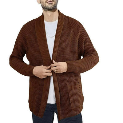 Men's Cardigan - Open Front - Pockets - Knitted Cardigan - Men's Knitwear-Grace Aura