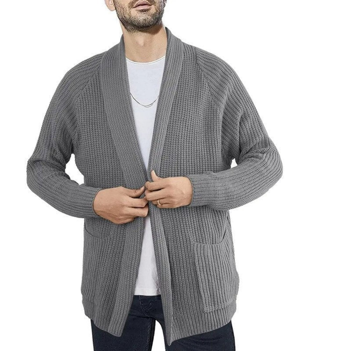 Men's Cardigan - Open Front - Pockets - Knitted Cardigan - Men's Knitwear-Grace Aura
