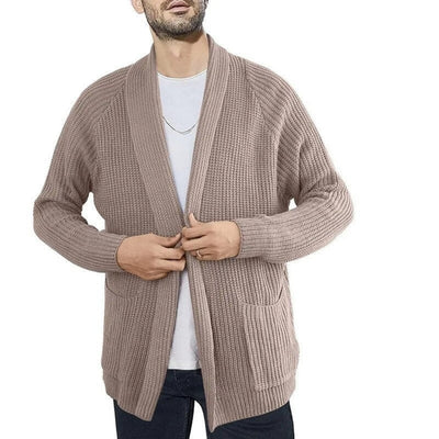 Men's Cardigan - Open Front - Pockets - Knitted Cardigan - Men's Knitwear-Grace Aura