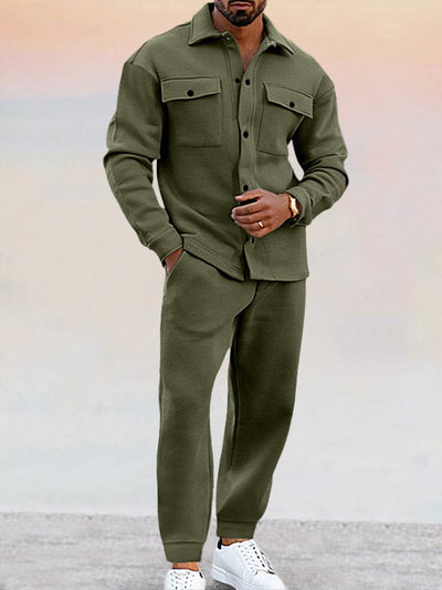 Men's Co-Ord Set | Button-Up | Long sleeve | Shirt and Pants Set | Two-Piece Sets-Grace Aura