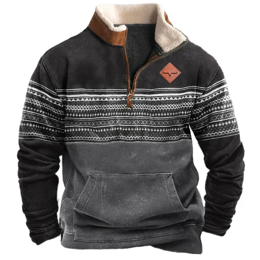 Men's Half Zip Pullover - Warm - Winter - Fleece Pullover - Men's Quarter Zip Sweater-Grace Aura