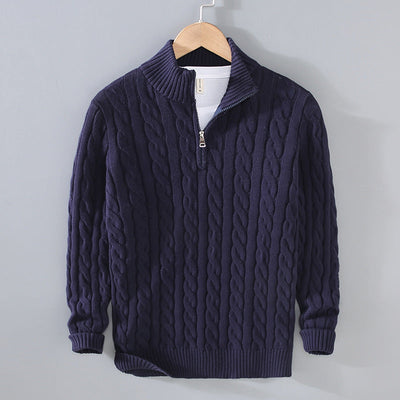 Mens Half Zip Sweater | Cable Knit | Quarter Zip | Half Zip Pullover | Mens Knitted Jumper-Grace Aura